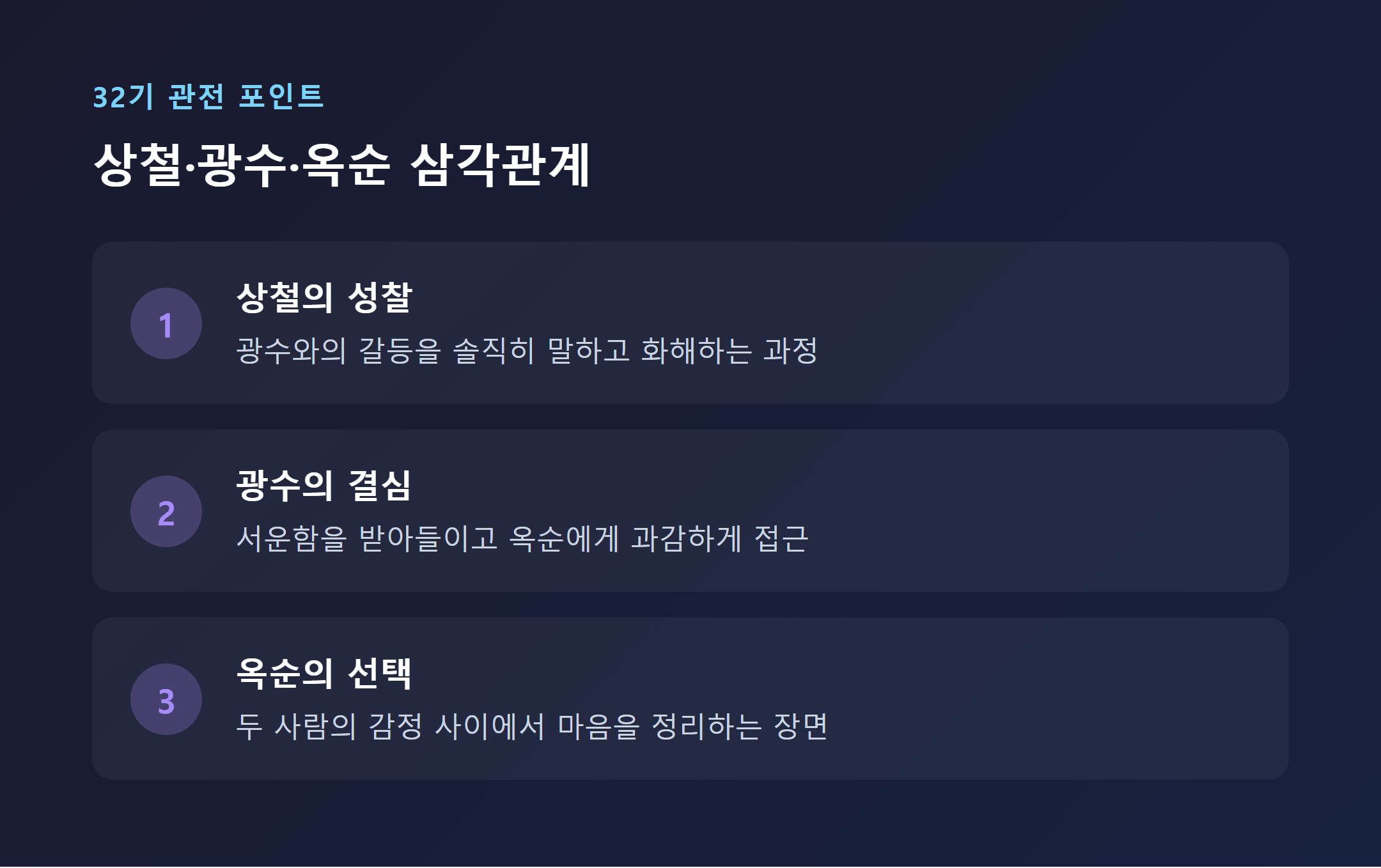 나는솔로 32기 상철, 광수, 옥순 삼각관계 관점